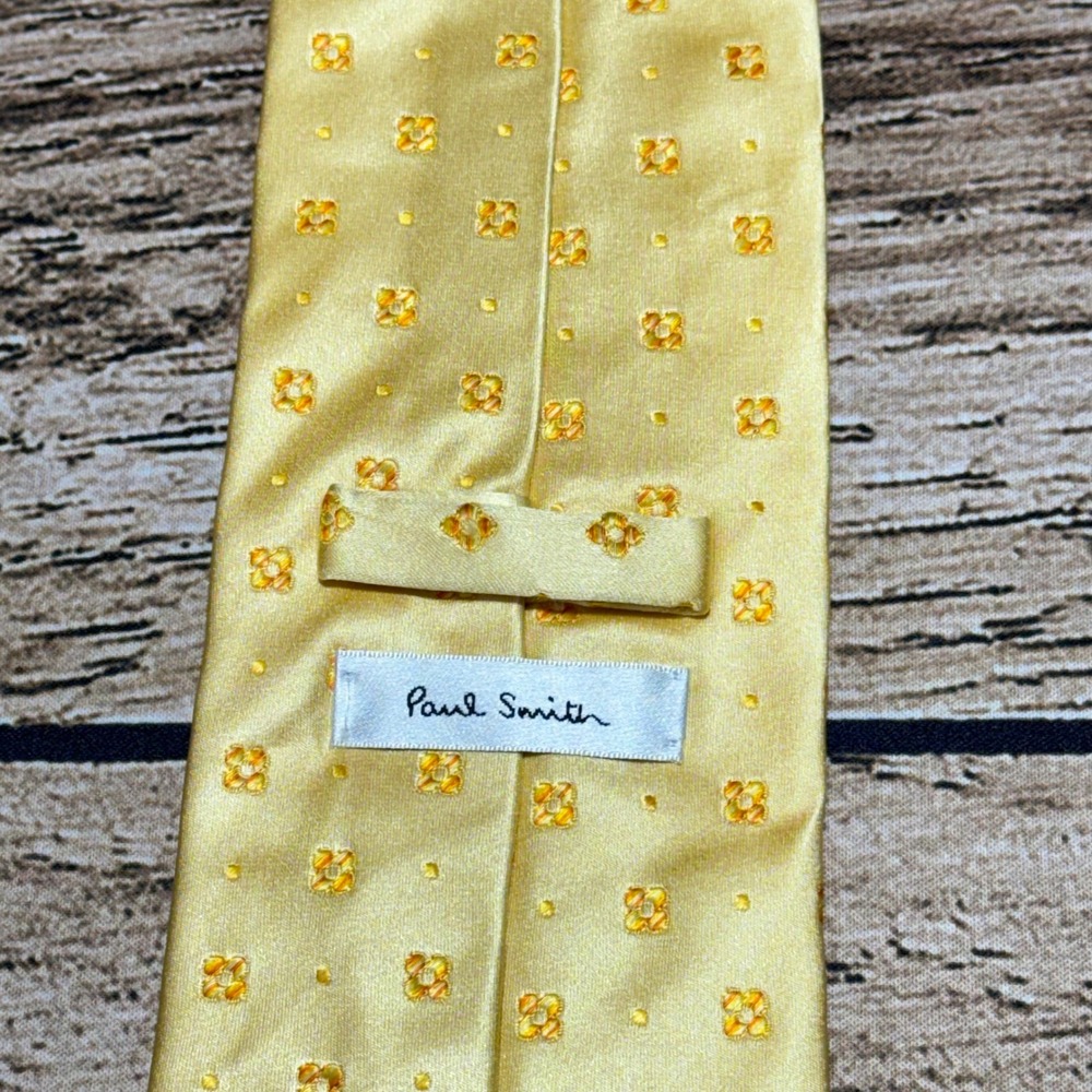 Paul Smith Necktie Mens OS Yellow Floral Silk Geometric Made in Italy Luxury Tie